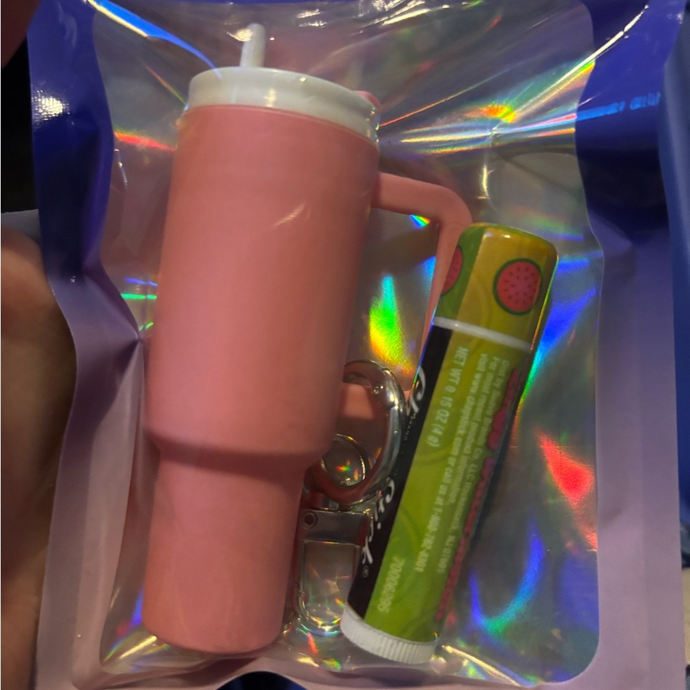 Pink Tumbler Keychain with Lip Balm